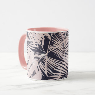 Mug Rose Gold Rose Foncé Feuilles de Palmier Tropical