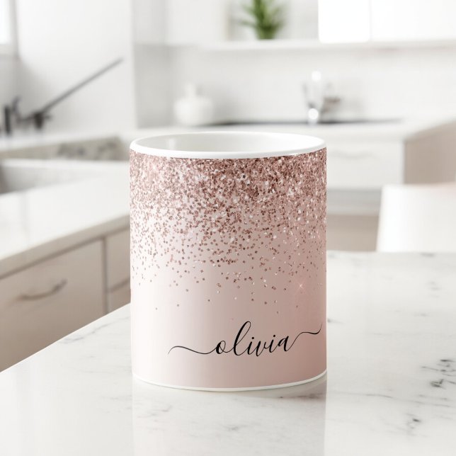 Mug Rose Gold - Rose Pâle Pailleur Monogramme Nom (Créateur téléchargé)