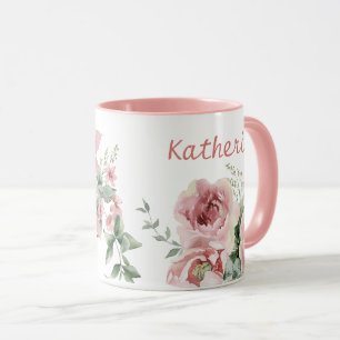 Mug Rose Monogramme Nom Femme