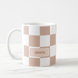 Mug Rose neutre personnalisé À damiers rose pâle