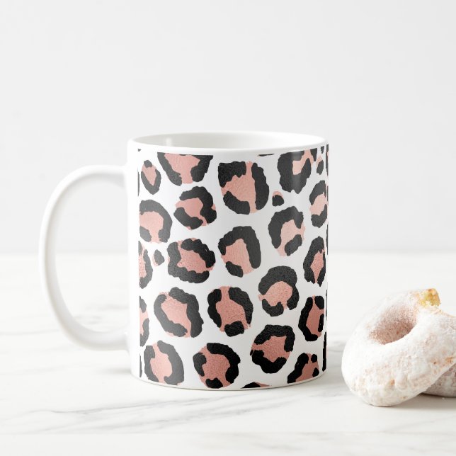 Mug Rose noir moderne  or Empreinte de léopard à huile (Avec donut)