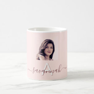 Mug Rose or blush photo nom monogramme