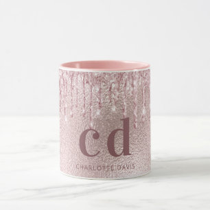 Mug Rose or gouttes à gouttes nom monogramme