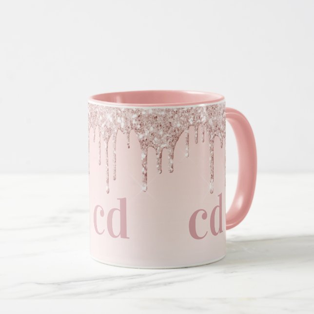 Mug Rose or gouttes initiales monogramme (Devant droit)