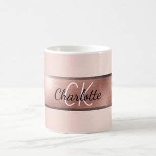 Mug Rose or rose métal monogramme initiales élégant