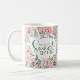 Mug Rose Pâle Aquarelle Floral Sweet 16