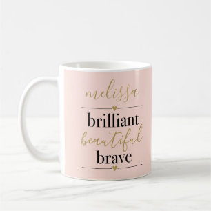 Mug Rose Pâle Brillant Personnalisé Beau Brave