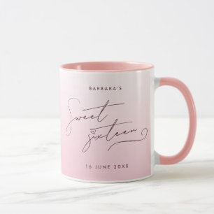 Mug Rose Pâle Élégant Ombré Écriture pour un Sweet Six