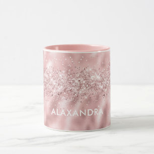 Mug Rose Parties scintillant or rose métallique Nom pe