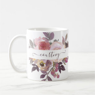 Mug Rose pastel et floral personnalisé violet