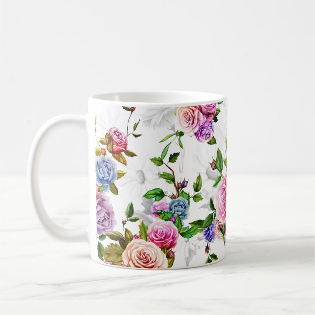 Mug Rose, pivoine avec feuilles et camomille avec corn (Gauche)