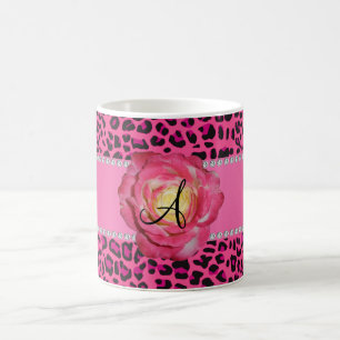 Mug Rose rose de rose de léopard de monogramme