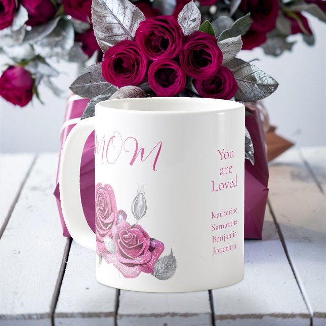 Mug Rose rose Feuilles d'argent 'Vous êtes aimés' Mama (Créateur téléchargé)