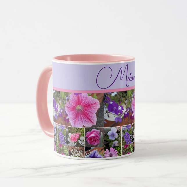 Mug Rose rose Pétunia Fleurs Floral Personnalisable (Devant gauche)