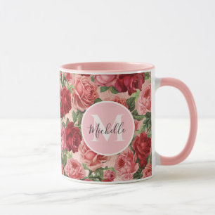 Mug Rose rose vintage Rose Floral Monogrammé