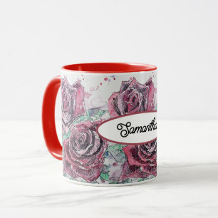 Mug Rose rouge Fleurs d'aquarelle peinture florale