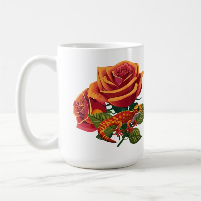 Mug Rose Rouge Orange Avec Caméléon  (Gauche)