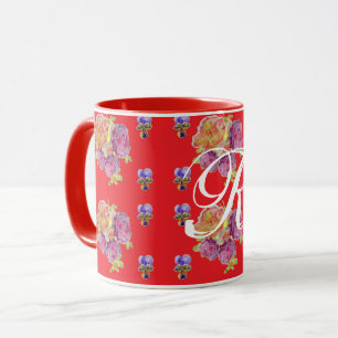 Mug Rose rouge Shabby Chic Rose Motif Floral Initial