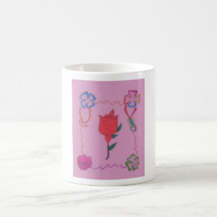 Mug Rose rouge sur rose : Art Floral Frontière Imprime