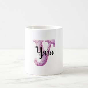 Mug Rose Violet Douillet Lettre Y Nom 