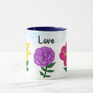 Mug Rose violet Fleurs Jaunes Aimer