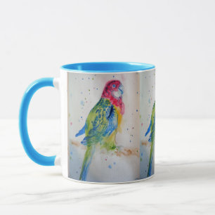 Mug Rosella Parrot sur la branche Aquarelle Bleu de mo