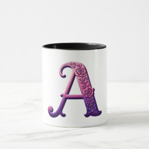 Mug Rosemaling Métallisé Moderne Lettre A, Rose/Violet