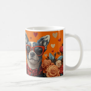 Mug Roses de la Saint-Valentin Blue Heeler au cœur