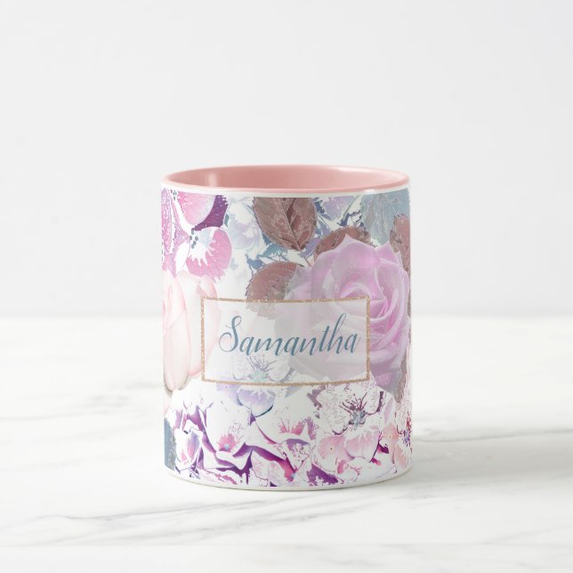 Mug Roses et hydrangées d'aquarelle (Centre)