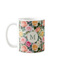 Roses Florales Fleurs Élégantes Monogramme Joli