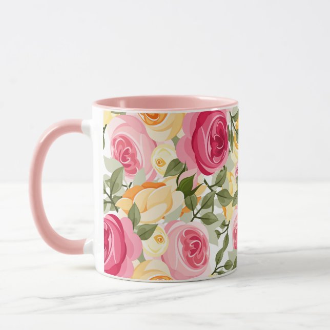 Mug Roses rose et jaune Ferme Chic Shabby Chic Floral (Gauche)