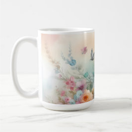 Mug Roses rose pastel vintage avec papillon