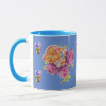 Roses rose Violet Bleu rose Shabby Aquarelle Musiq