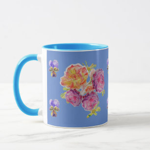 Mug Roses rose Violet Bleu rose Shabby Aquarelle Musiq