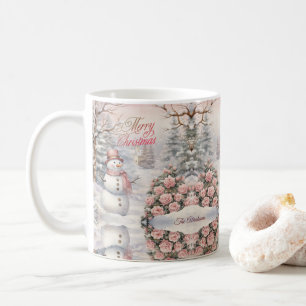 Mug Roses roses vintages, Village de Noël de Snowman