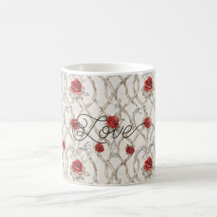 Mug Roses rouges en bois faux floral amour