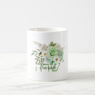 Mug Roses verts et marguerites Nom en anglais et en hé