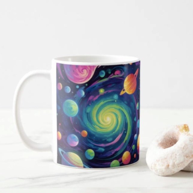 Mug Rotation planétaire  (Neon Galaxy Space Coffee Mug – Cosmic Spiral Planets Tea Cup Trippy Nebula Kitchen Sci-Fi Gift)