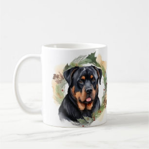 Mug Rottweiler Christmas Wreath Festive Pup