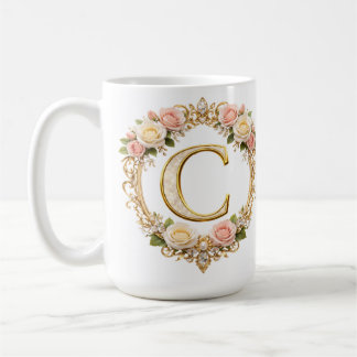 Mug Rouge à joues Rose Gold Floral Monogramme Lettre C