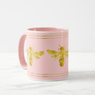 Mug Rouge à Joues Tendance Abeille Dorée Rose