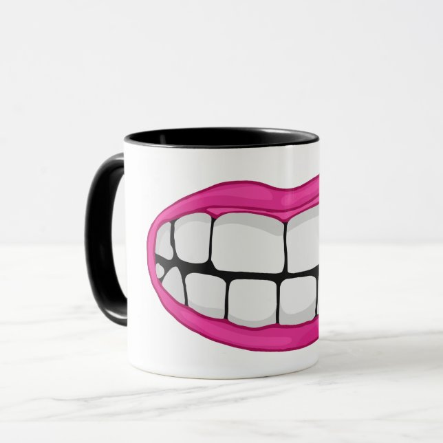 Mug rouge à lèvres rose sourire avec de grandes dents (Devant gauche)