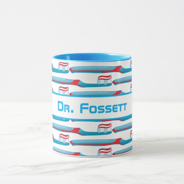 Mug Rouge Blanc Bleu Dentiste Chirurgien Dental Brosse (Centre)