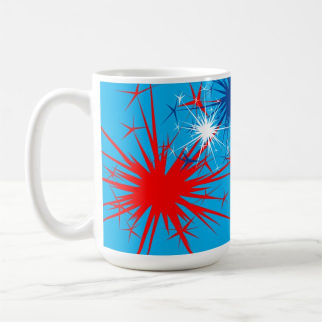 Mug Rouge Blanc Bleu Étincelles Patriotique Feu d'arti (Gauche)