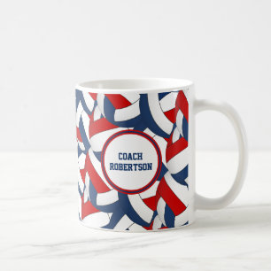 Mug rouge blanc bleu volleball équipe couleurs entraîn