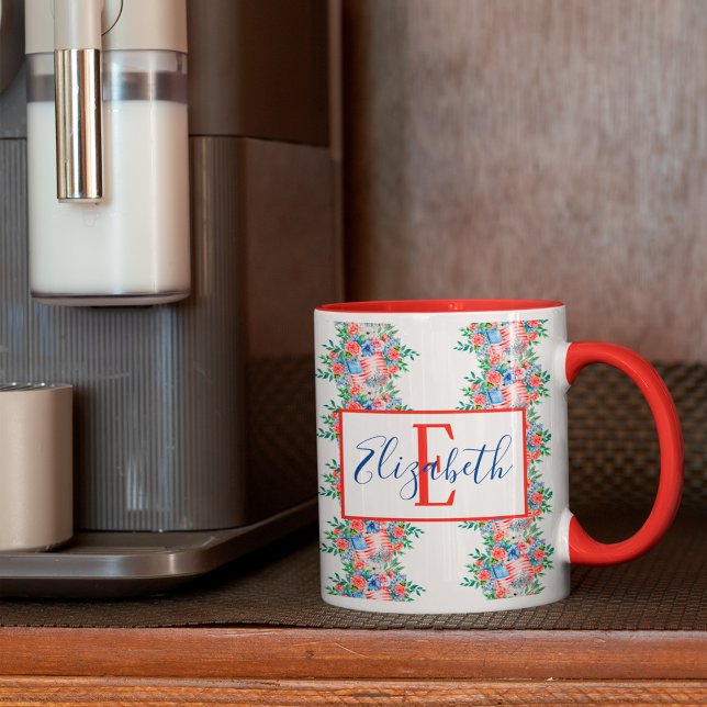 Mug Rouge Blanc Et Bleu Nom Monogramme 4 juillet (Créateur téléchargé)