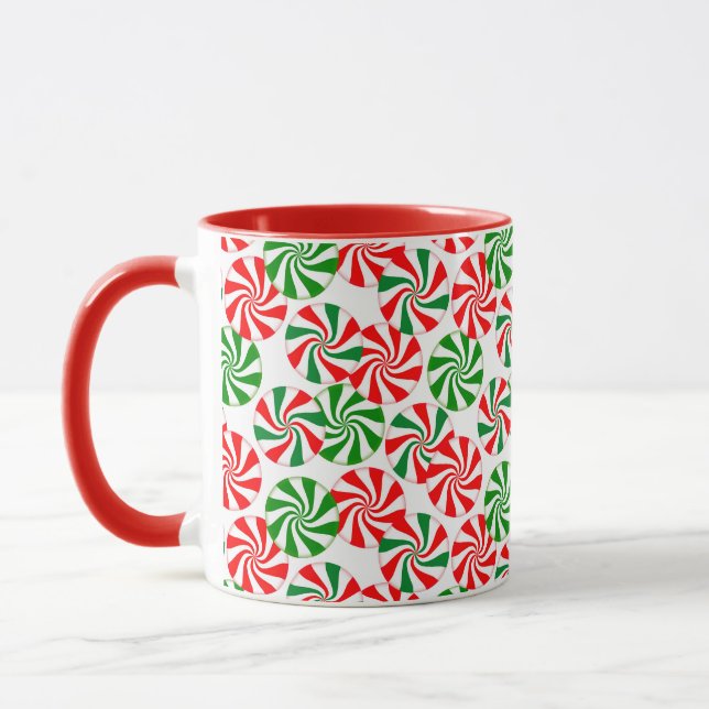 Mug Rouge blanc et vert Peppermenthe Motif (Gauche)