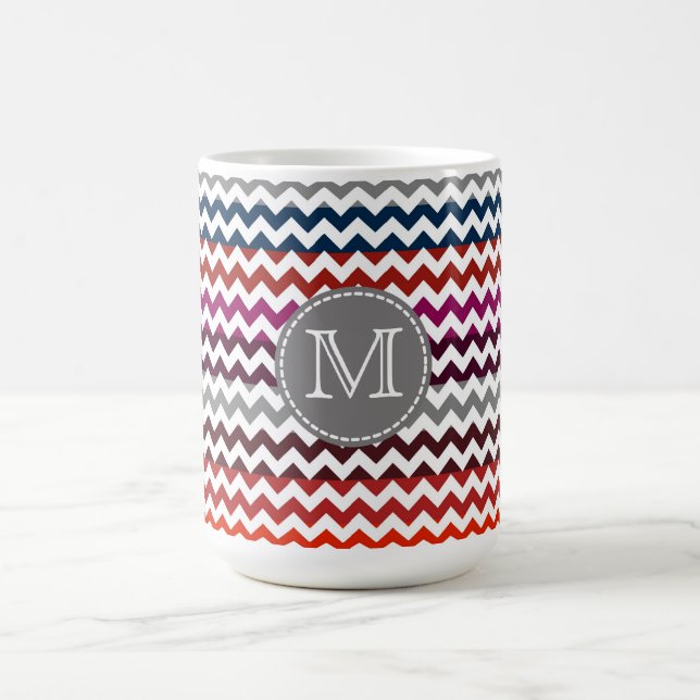 Mug Rouge blanc gris Chevron Zigzag Monogramme (Centre)