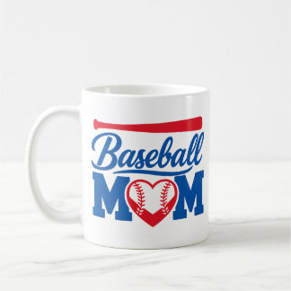 Mug Rouge Bleu Classique Baseball Maman Jour de Match