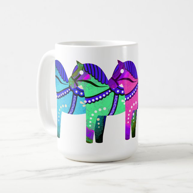 Mug Rouge/bleu/rose/vert Nordic Folk Dala cheval (Devant gauche)